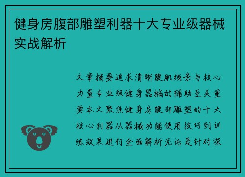健身房腹部雕塑利器十大专业级器械实战解析