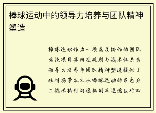 棒球运动中的领导力培养与团队精神塑造